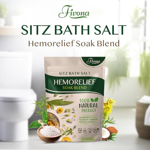 Fivona Sitz Bath Soak Blend for Hemorrhoids and Postpartum Recovery - Epsom Salt and Essential Oils Soaking Mix - 14.1 oz - Natural Care for Fissures and Bartholin Cysts