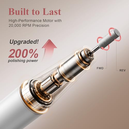 Cordless Nail Drill Professional, Electric Nail File Wireless for Gel Acrylic Dip Powder, Portable Nail Drill Tool for Women, Rechargeable Gel Polish Remover, Manicure Pedicure Polishing Set(White)