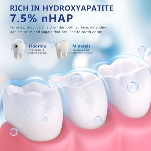 7.5% Hydroxyapatite Toothpaste, Enamel Repair Protection, Tooth Strengthening Whitening Nano Hydroxyapatite, Fluoride-Free Safe for Sensitive Teeth, Natural Peppermint Fresh Breath & Antiplaque 3pcs