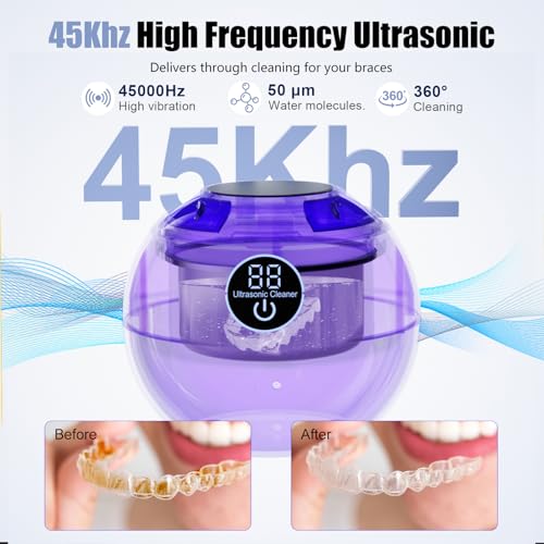 Retainer Cleaner Machine 45kHz Ultrasonic Dental Retainer Cleaner with 3 Modes and Digital Timer Mouth Guard for Retainer Clean, Denture Clean, Night Guard, Braces, Aligner, Jewelry 200ML