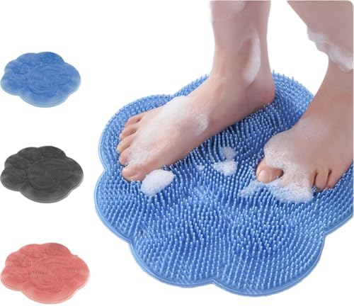 Silicone Shower Foot Scrubber Mat, 2025 New Wall Mounted Foot Back Cleaning Pad Back Washer Exfoliating Bath Wash Pad, Upgrade Shower Foot Back Scrubber Massage Pad (Blue)