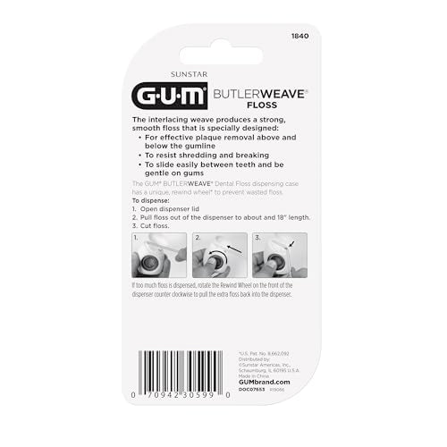 GUM ButlerWeave Woven Dental Floss, Shred Resistant Waxed Floss, Mint Flavored, 1 Count (Pack of 3)