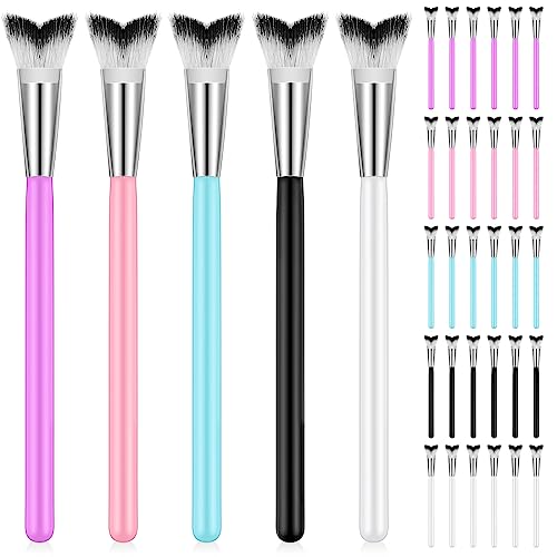 Mifoci 30 Pcs Curved Fluffy Lash Cleaning Brush Eyelash Extension Shampoo Brushes Swoop Eyelash Cleanser Brush Soft Makeup Removal Bath Tools for Home and Salon Use, 5 Colors