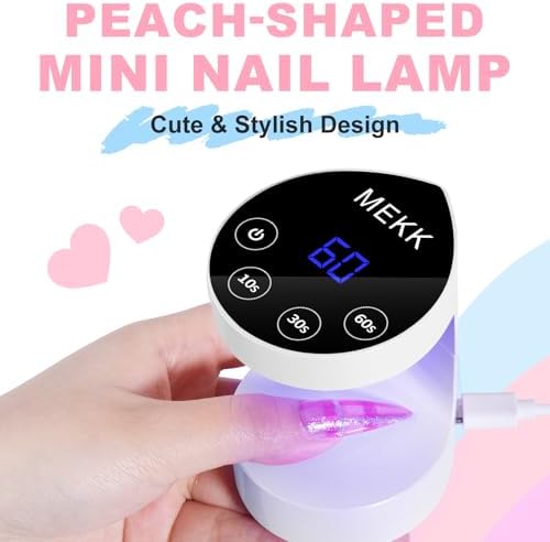 MEKK Mini UV Light for Nails,Peach-Shaped Mini LED Nail Lamp with Auto-Sensor,8 Beads,4 Timer,Professional Single Finger UV Light for Gel Nails Small Gel Nail Lights for Salon & Home DIY Use-White