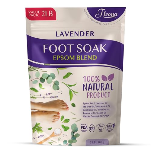 Foot Soak Epsom Salt with Lavender - Value Pack - 2 LB - Calming Foot Bath Salt, Relax & Renew Tired Feet, Soothe Soreness, Soften Calluses - Rejuvenating Pedicure Spa at Home