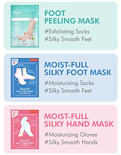 DERMAL Moistfull Silky Foot Socks & Hand Gloves Mask Combo 6 Pack - for Dry Feet and Hands - Home Spa Treatment - Dermatologist Tested, Cruelty Free, Korean Beauty