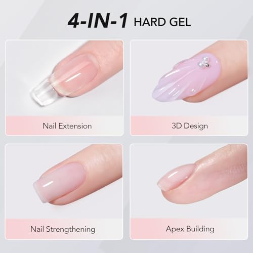 GAOY 60g Nail Extension Hard Gel, Clear Builder Gel, Long Lasting UV Nail Strengthener with Forms, Base Coat Top Coat Needed