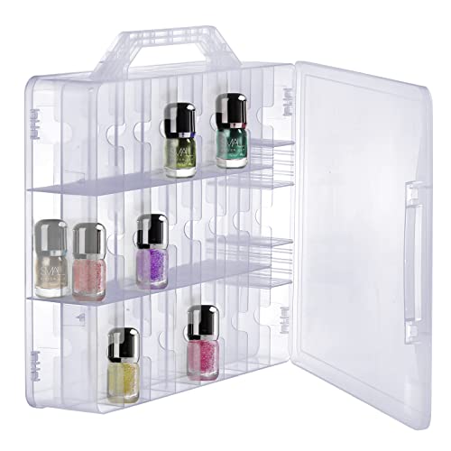 Foraineam 2 Pieces Double Side Universal Clear Nail Polish Organizer Box Nail Tools Holder Case for 48 Bottles with 8 Adjustable Dividers
