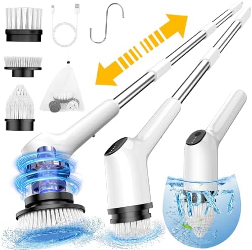 Electric Spin Scrubber for Cleaning Bathroom, Shower Scrubber Cordless Cleaning Brush with IPX7 Waterproof & 2 Speed,Cleaning Brush Cleaning Supplies for Shower Tub Kitchen Tile Toilet Silver