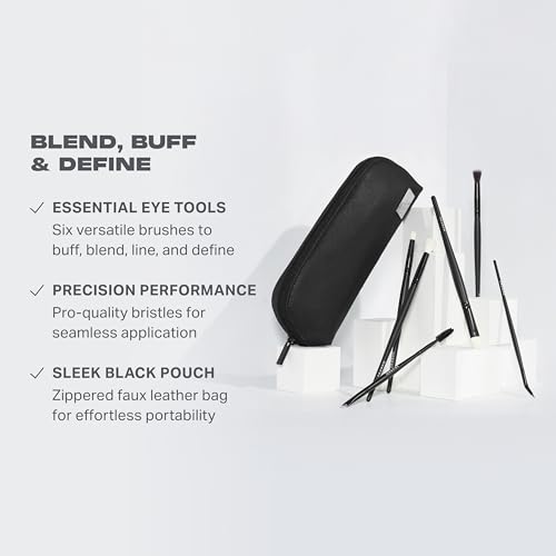 Morphe Eye Stunners Brush Set - 6 Piece Eyeshadow Brush Set - Lining, Blending & Angled Eyeshadow Brushes - Made with Natural & Synthetic Bristles and Includes Makeup Brush Case (6 Count)