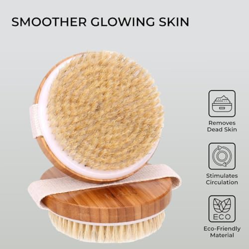 H&S Bamboo Body Dry Brush - Exfoliating Dry Brushing Body Brush - Exfoliator Brusher for Skin - Soft & Hard Bristles Massage - Use on Skin Face Facial - Scrub for Women and Men