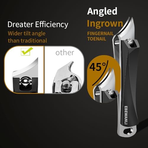 Slanted Nail Clipper Set, Ingrown Nail Clippers and 360 Degree Rotating Toe Nail Clippers for Thick Nails for Seniors, Stainless Steel Curved Angled Nail Clipper for Men, Women