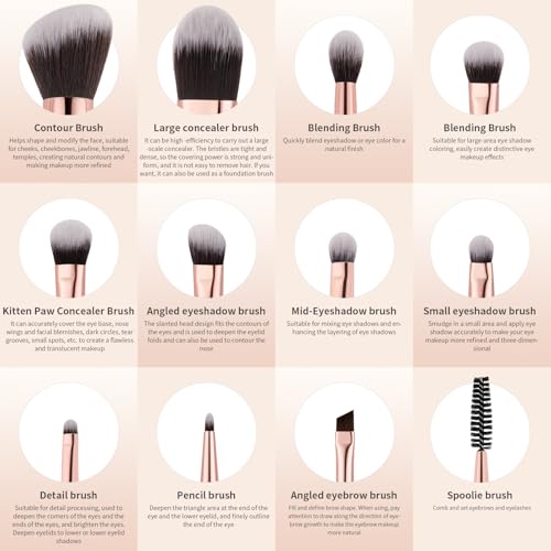 Docolor Double Sided Makeup Brushes, 6Pcs Double Ended Eyeshadow Brush Set Professional Eye Makeup Brushes Set Foundation Eyeshadow Blending Eyebrow Travel Make Up Brushes Kits