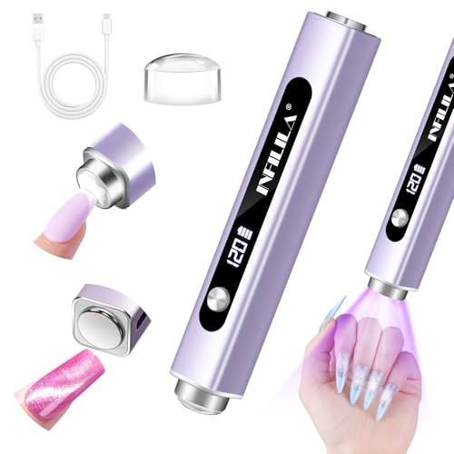 NXJ INFILILA Handheld UV Light for Gel Nails, 3-in-1 Mini Nail Lamp with Magnets＆Nail Stamp Portable Rechargeable Cordless for Home DIY Manicure(Purple)