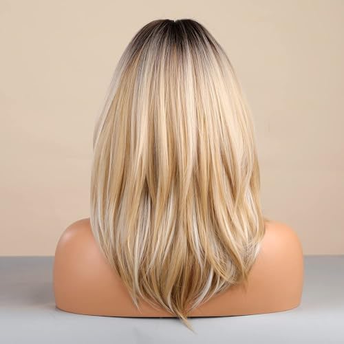 Long Layered Blonde Wigs for Women Synthetic Hair Wig with Bangs Natural Wavy Heat Resistant Wigs for Daily Party Use