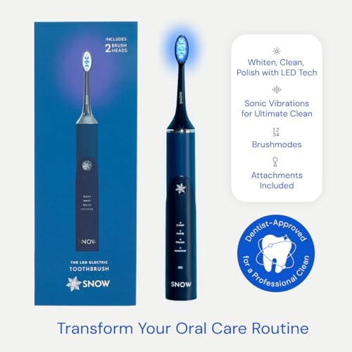SNOW LED Whitening Electric Toothbrush | Dentist-Designed Electric Toothbrush for Adults | Sonic Technology, LED Light, Modes, Timer, Rechargeable Plaque Removal & Teeth Whitening Polar Blue Gen2