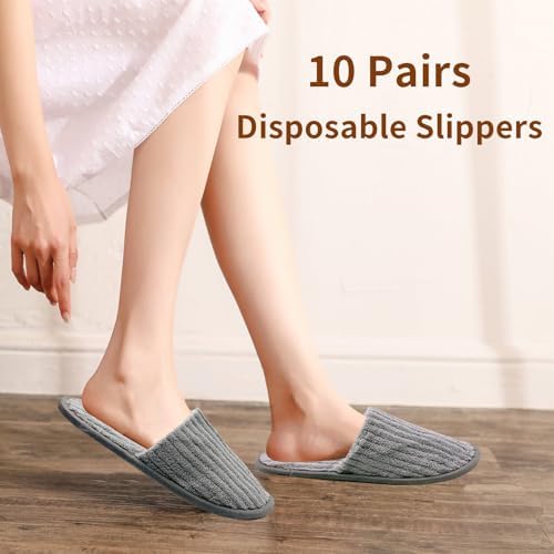 Disposable Slippers for Guests, 10 Pairs - Coral Fleece Hotel, Non-Slip SPA Slippers, Unisex Washable Reusable for Hotel & Travel Guests