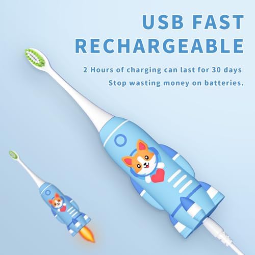 Kids Electric Toothbrushes u Shaped - Rechargeable Rocket Toothbrush, Electric Toothbrushes for Boys Age 2-6 2 Mins Timer, 6 Modes, 4 Brush Heads.