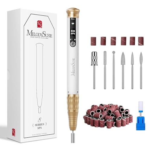 MelodySusie Portable Nail Drill,Professional 30000 RPM Cordless Electric Nail File for Acrylic Gel Nails,SM220E Rechargeable E-file Set Manicure Pedicure Tool with Nail Drill Ceramic Bit,Sanding Bands
