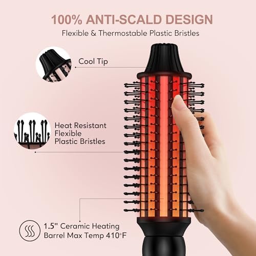 Thermal Brush 5 Adjustable Temps, 1.5 Inch Hot Curling Brush for Big Bouncy Curls, Non-Blowing Heated Round Brush, Ceramic Curling Wand for Medium & Long Hair, Dual Voltage for Travel