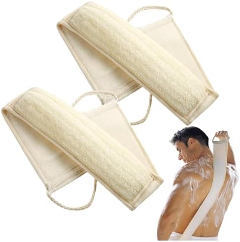 Natural Loofah Sponge, Exfoliating Body Scrubber for Men Women, Loofah with Handle, Exfoliating Back Scrubber for Shower Set, Deeply Clean & Invigorate Your Skin (2 pcs in Box)