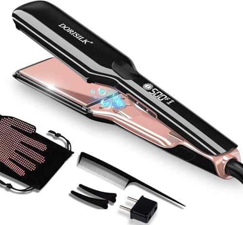 DORISILK 500 Degree High Temp Professional Hair Straightenr ， Ceramic Wide Flat Iron ，2 in 1 Hair Straightener and Curler，Plasma Flat Iron Get Frizz-Free and Shiny 500FW1