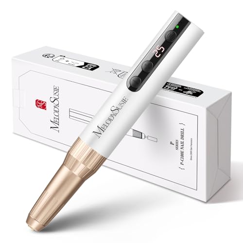 MelodySusie Rechargeable Cordless Electric Nail Drill,PC180E 25000RPM Portable Nail Efile for Acrylic Gel Dip Powder Nails, 25 Speeds with Nail Drill Bits Sanding Bands (Gold)