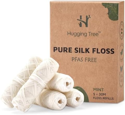 Natural Silk Dental Floss Refills | PFAS Free Dental Floss | Zero Waste Biodegradable | Mint (5 Pack, 33 Yards Each)