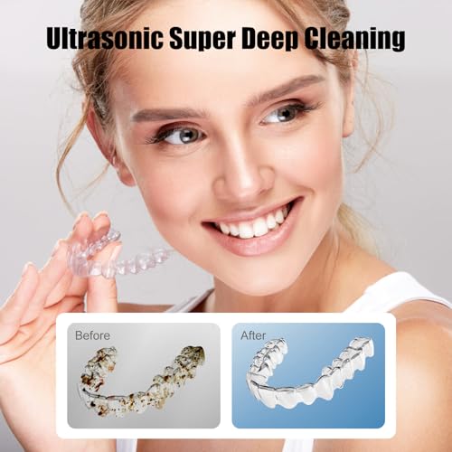 Retainer Cleaner Machine 45kHz Ultrasonic Dental Retainer Cleaner with 3 Modes and Digital Timer Mouth Guard for Retainer Clean, Denture Clean, Night Guard, Braces, Aligner, Jewelry 200ML