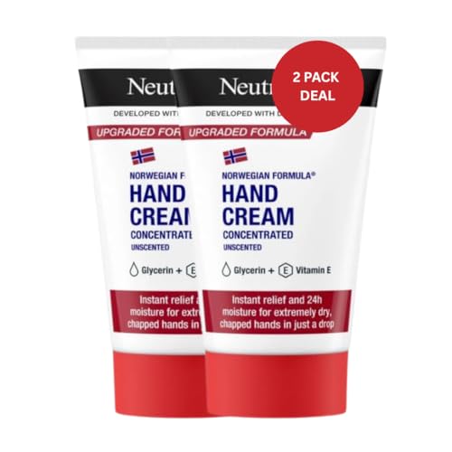 Norwegian Concentrated Hand Cream Unscented – 2 x 50ml Tubes (100ml Total) – Upgraded Formula – Non-Greasy Moisturizer for Dry Hands
