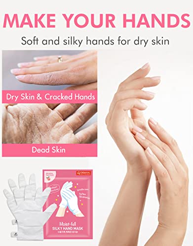 DERMAL Moistfull Silky Foot Socks & Hand Gloves Mask Combo 6 Pack - for Dry Feet and Hands - Home Spa Treatment - Dermatologist Tested, Cruelty Free, Korean Beauty