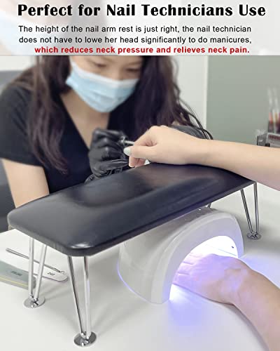 Big Arm Rest for Nails, Microfiber Leather Hand Rest for Nail Tech Salon Home Use Manicure Hand Rest Stand (Black)