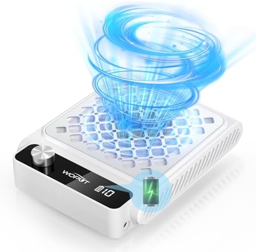 Rechargeable Nail Dust Collector, 980PA Portable Cordless Nail Vacuum Dust Collector Fan with Filter Papers (30 Pcs) for Acrylic Nail Polishing & Manicure Pedicure at Nail Salon & Home - White