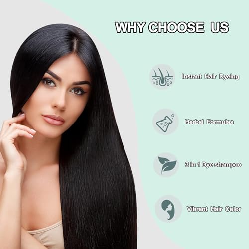 Fvquhvo Instant Black Hair Shampoo, Hair Color Shampoo for Gray Hair, Black Hair Dye Shampoo 3 in 1, Shampoo Hair Dye & Champu Para Canas, Colors in Minutes, Easy to Use, 16.90 Fl Oz