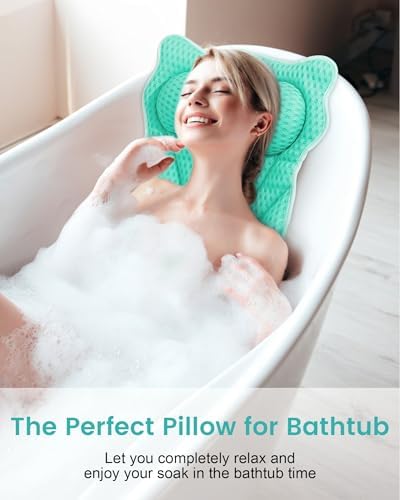 Bath Pillow, Bath Pillows for Tub Neck and Back Support, Soft 4D Air Mesh Bathtub Pillow 16.5 x 17.3 INCH, with 6 Powerful Suction Cups, Bath Accessories Relaxing Gifts for Women (Lake Blue)