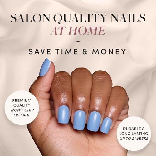 Glamnetic Press On Nails - Cashmere Blue | Opaque Soft Pale Blue Short Squoval False Nails, Reusable Stick On Fake Nails with Glue | Salon Quality | 15 Sizes - 30 Nail Kit