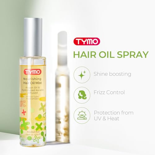 TYMO Argan Hair Oil Spray - Hydrating Veganic Natural 6 Blend Oil for Frizzy & Dry Hair, Organic Pure Formula, Daily Use for Hair, Smooth Damaged Ends, Olive Oil Infused, Add Shine