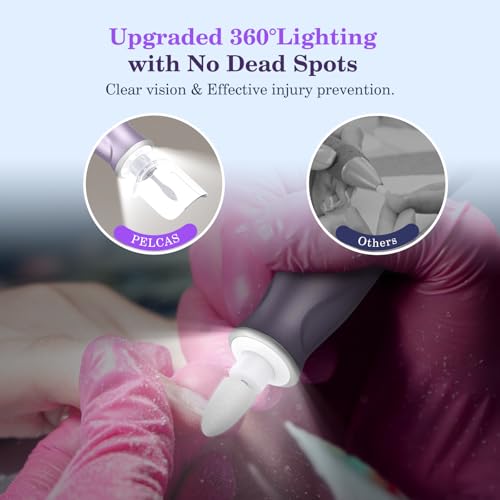 PELCAS Electric Nail Drills, 10 Speeds Cordless Nail File with LED Light, Portable Manicure & Pedicure Kit, Nail Grinder with LCD Screen for Human, Pet, Thick Toenails, Natural & Acrylic Nails Purple