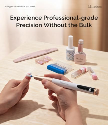 MelodySusie Electric Nail Drill, Portable Cordless Rechargeable Nail File Bits & Sanding Bands Kit for Acrylic & Gel Nails, 30000RPM Professional Efile for Manicure Pedicure Polishing, White SM180F