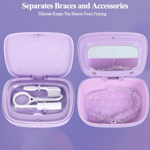 Double Layer Retainer Case With Mirror, Retainer Holder With Remover Tool And Cleaning Brush With Vent Holes Compatible With Aligner Case, Retainer Case,Orthodontic Supplies Case