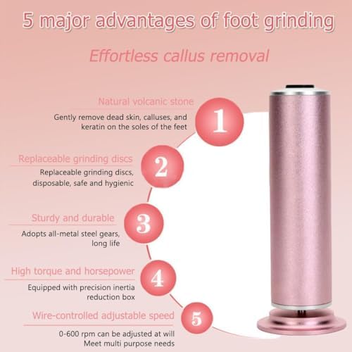 Dermave Electric Foot Callus Remover,Electric Callus Remover for Feet,with 60pcs Sanding Disc,Electric Speed Adjustable Foot File for Dead Skin Cracked Skin Calluses for Men and Women, Pink