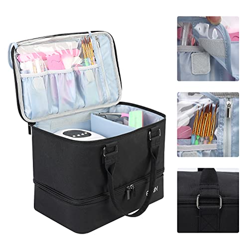 Nail Polish Organizer Bag,Double Layer Nail Polish Storage Fits a Nail Lamp and 40 Bottles,Great Size Nail Storage Organizer For Nail Drill,Nail Supplies Set (Bag Only)-Black