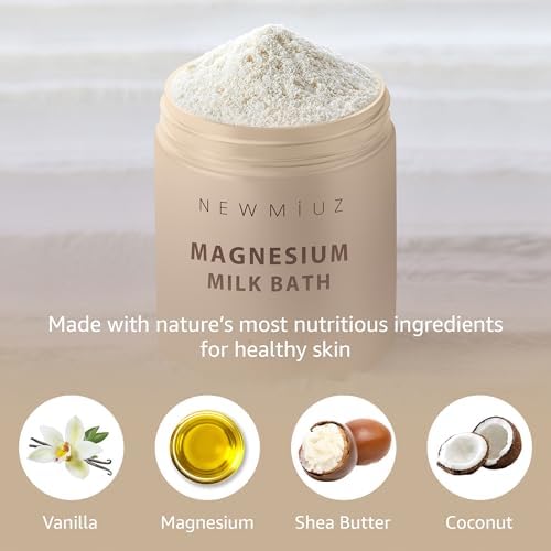 Creamy Magnesium Milk Bath Soak Powder Moisturize Soften Skin Coconut Vanilla Shea Butter Luxury Spa Bath Salt Relaxation Selfcare Gifts for Women
