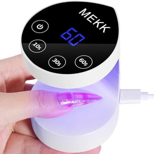 MEKK Mini UV Light for Nails,Peach-Shaped Mini LED Nail Lamp with Auto-Sensor,8 Beads,4 Timer,Professional Single Finger UV Light for Gel Nails Small Gel Nail Lights for Salon & Home DIY Use-White