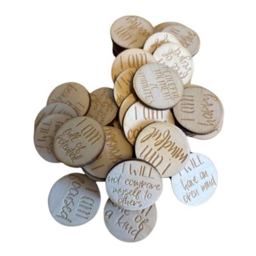 Affirmation Wooden Tokens, Set of 50 Engraved Positive Reminders, Natural Baltic Birch Wood, Ideal for Mother's Day, Christmas, Birthday Gifts