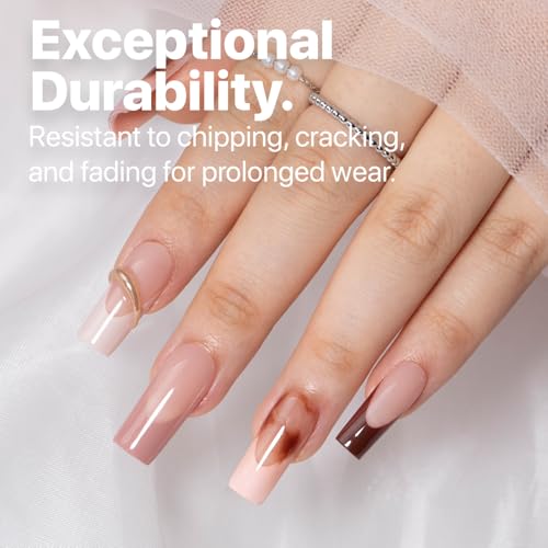 SXC Cosmetics French Tip Press On Nails - Skin Tone Nude and Color Series, Medium Square X-Pro Tips Starter Kit ST117KIT