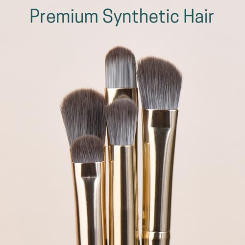 Eyeshadow Makeup Brushes Set with Case 5 PCS Soft Synthetic Hairs Eye Makeup Brushes for Blending Eyebrow Eyeliner Eyeshadow （Green）