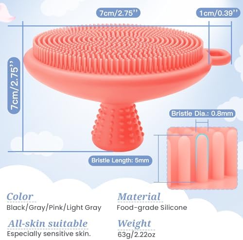 Silicone Face/Body/Back Scrubber Set, 15.35’’ Soft Back Scrubber for Shower with Dual-Side Brush Head, Silicone Body Scrubber Facial Scrubber with Dense Bristles and Non-Slip Handle(Pink-3PCS)