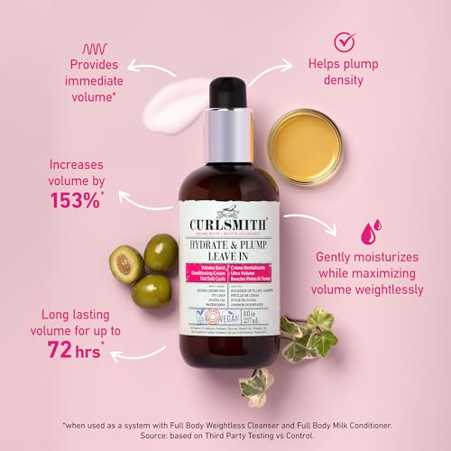 CURLSMITH - Hydrate & Plump Leave In Hair Conditioner, Volumizing and Nourishing for Wavy, Curly or Coily Hair, Vegan (237ml/8fl oz)