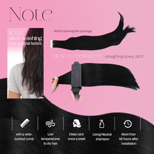 Moresoo Black Tape in Hair Extensions Human Hair Invisible PU Tape in Extensions Straight Glue in Extensions Remy Human Hair Extensions Glue in Straight Hair 18 Inch #1 20pcs 50g